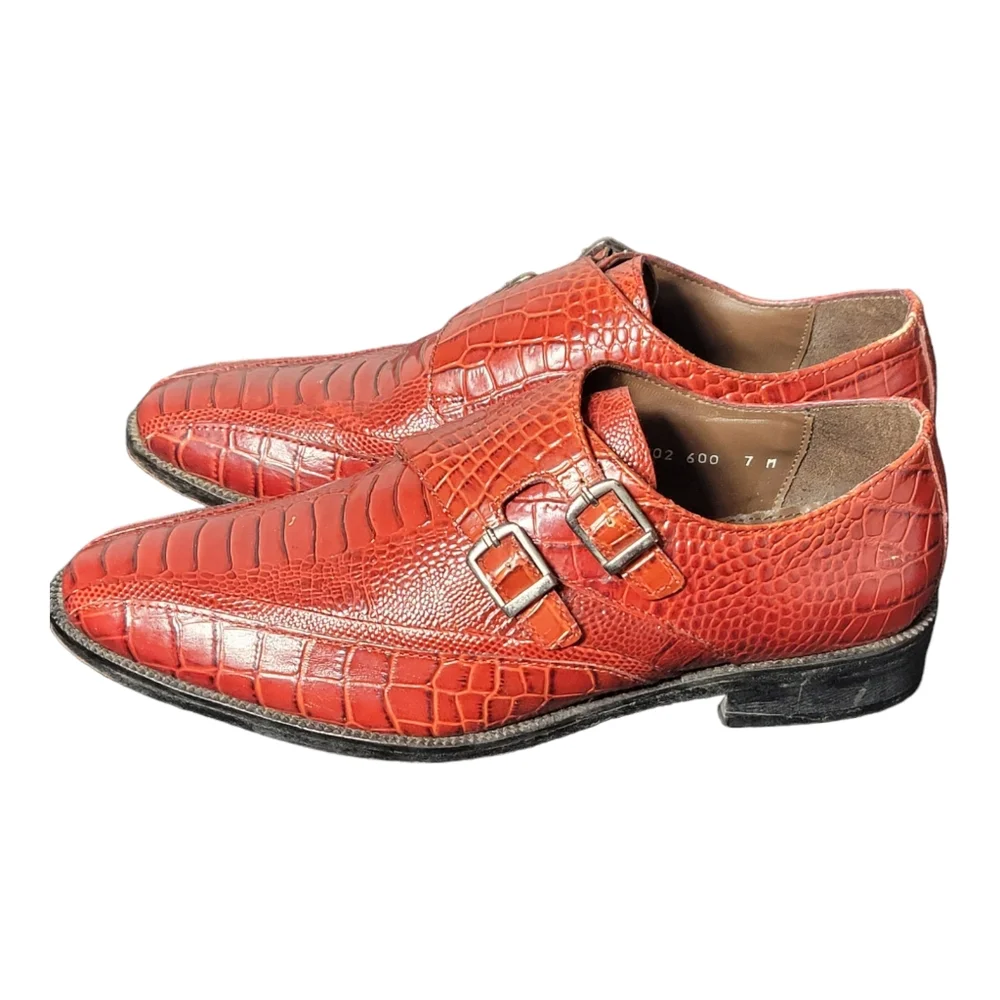 Stacy Adams Crocodile Monk Strap Dress Shoes Size 7 M Red‎ SB1